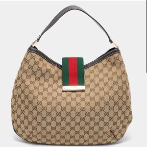 Authenticated Gucci Web Sherry Hobo Crossbody Shoulder Bag Tote Handbag Purse